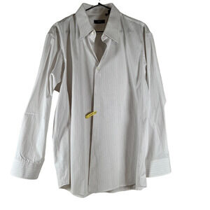 Hugo Boss Mens Dress Shirt White Stripe Spread Collar Barrel Cuff 17 32/33